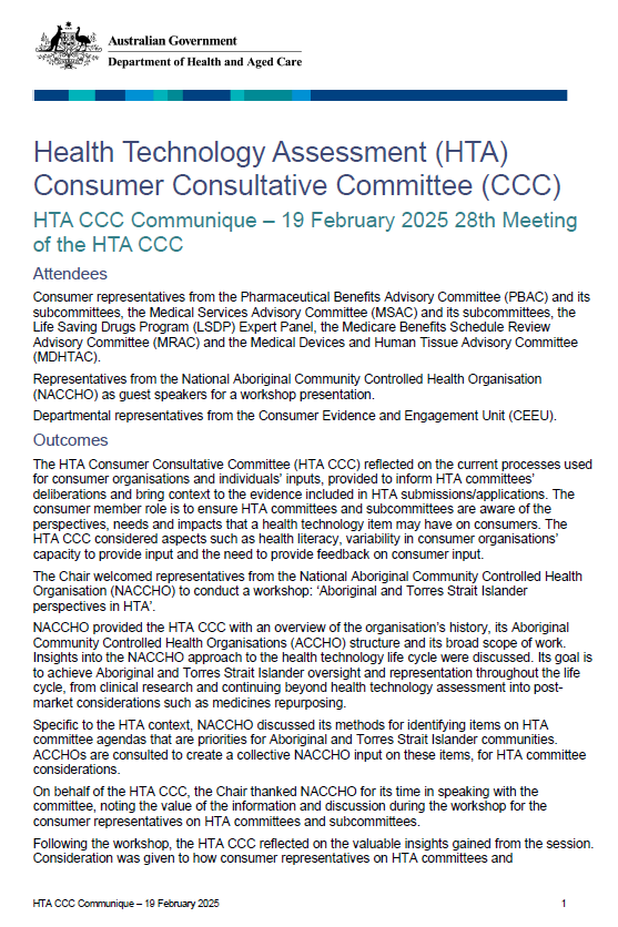 Cover image of the HTACCC communique – 19 February 2025