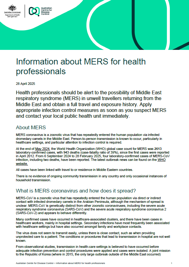 Cover page_Information about MERS for health professionals