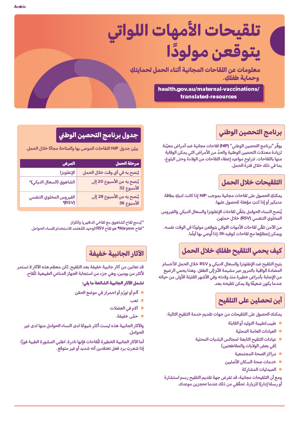 كتيّب للمستهلكين خاص بتلقيحات الحوامل  