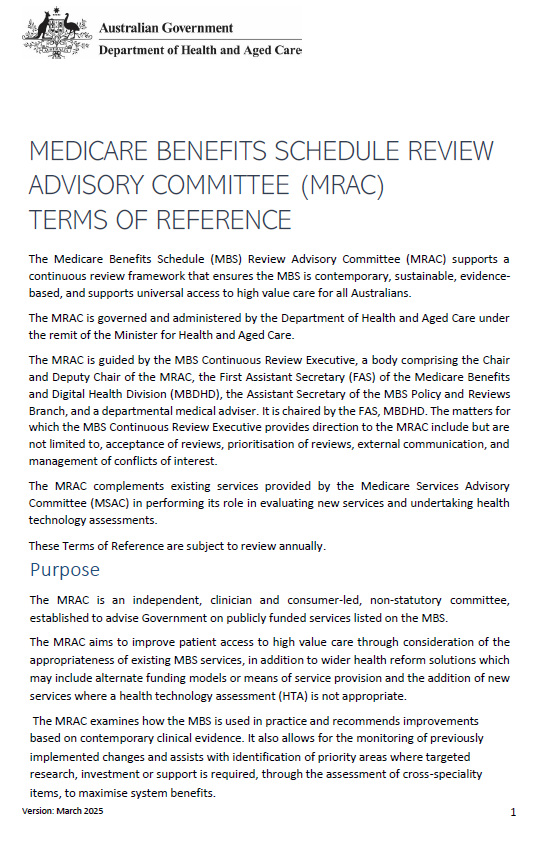 Terms of reference MBS review advisory committee