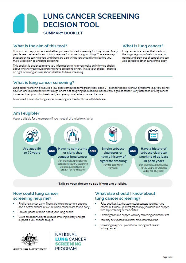 National Lung Cancer Screening Program – Lung cancer screening decision tool – Summary