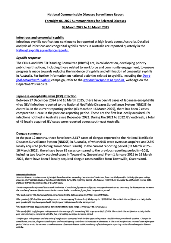 National Notifiable Diseases Surveillance System (NNDSS)