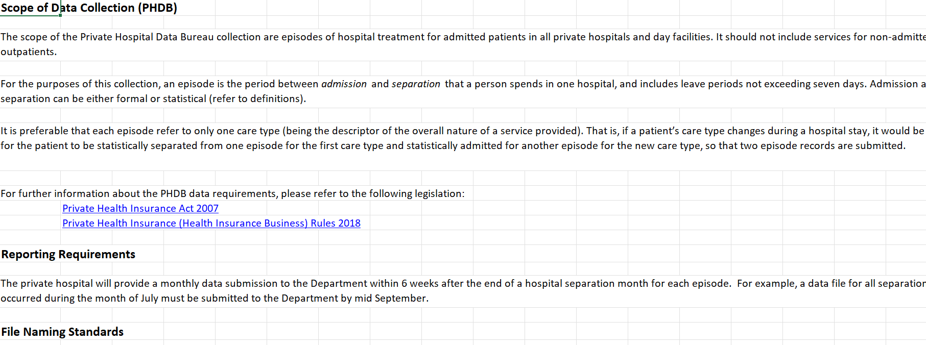 PHDB data specification – Hospital to department – 2025–26