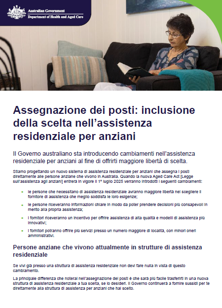 Italian cover_Places to people – Embedding choice in residential aged care