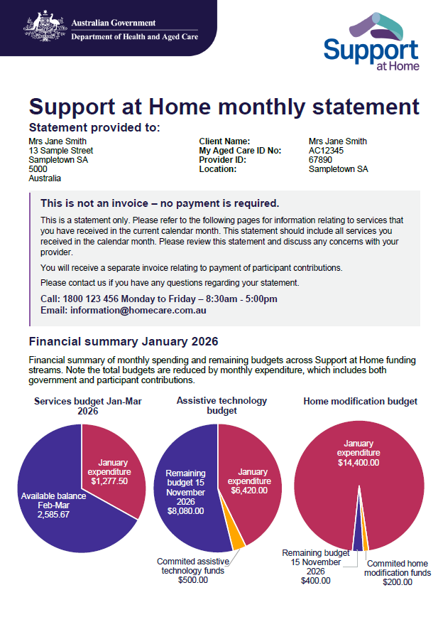 Support at Home monthly statement template