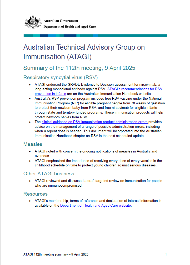 ATAGI 112th meeting bulletin – 9 April 2025