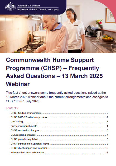 Commonwealth Home Support Programme (CHSP) – Frequently Asked Questions