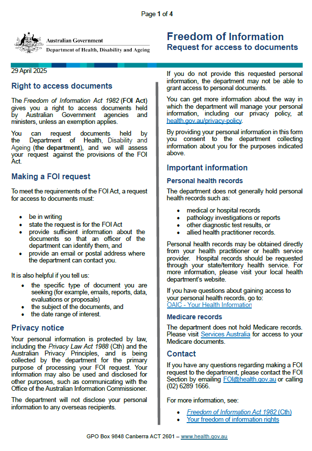 Cover page FOI application form (May 2025)