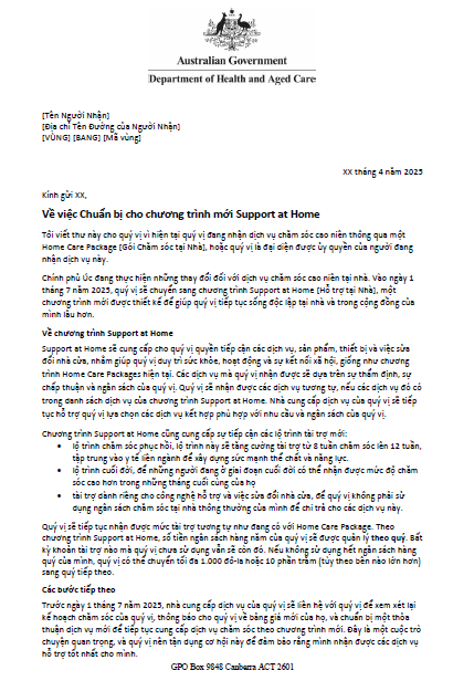 Vietnamese Letter to older people approved for Home Care Packages after 12 September 2024