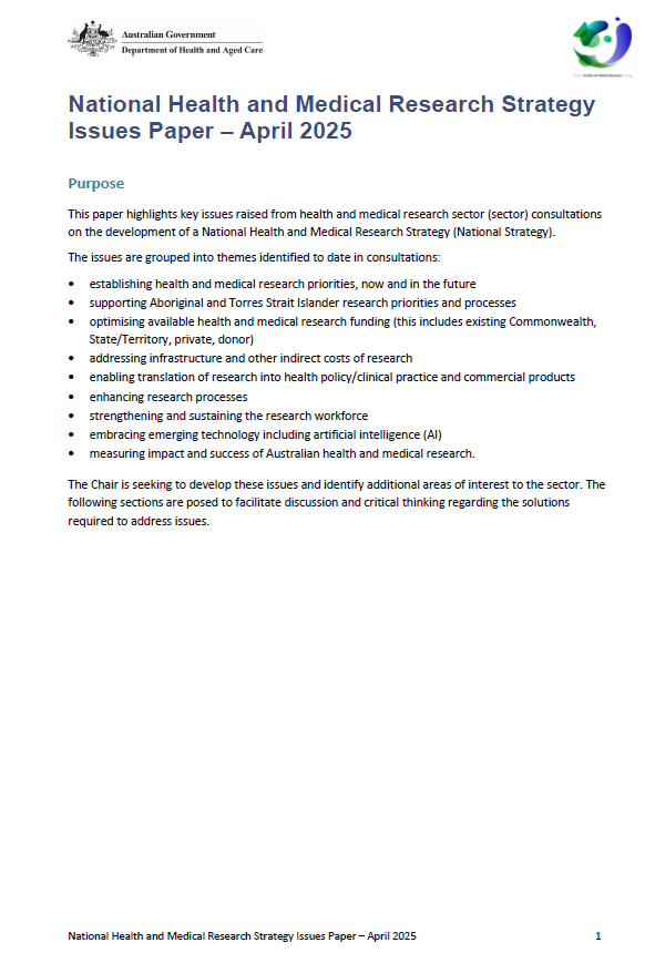 National Health and Medical Research Strategy Issues Paper – April 2025 