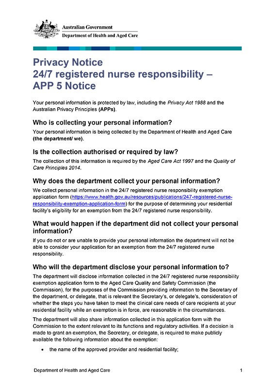 Privacy Notice 24/7 registered nurse responsibility –  APP 5 Notice