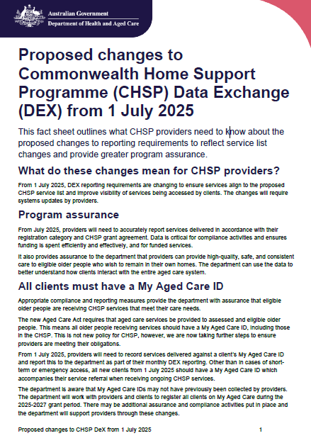 Proposed changes to CHSP data exchange from 1 July 2025 fact sheet (update May 2025)