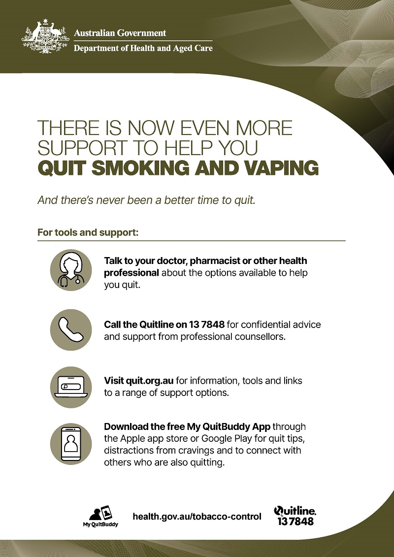 Smoking and vaping quit support A3 poster