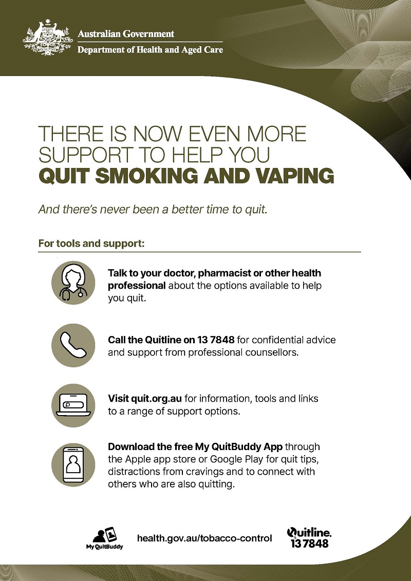 Smoking and vaping quit support A4 poster