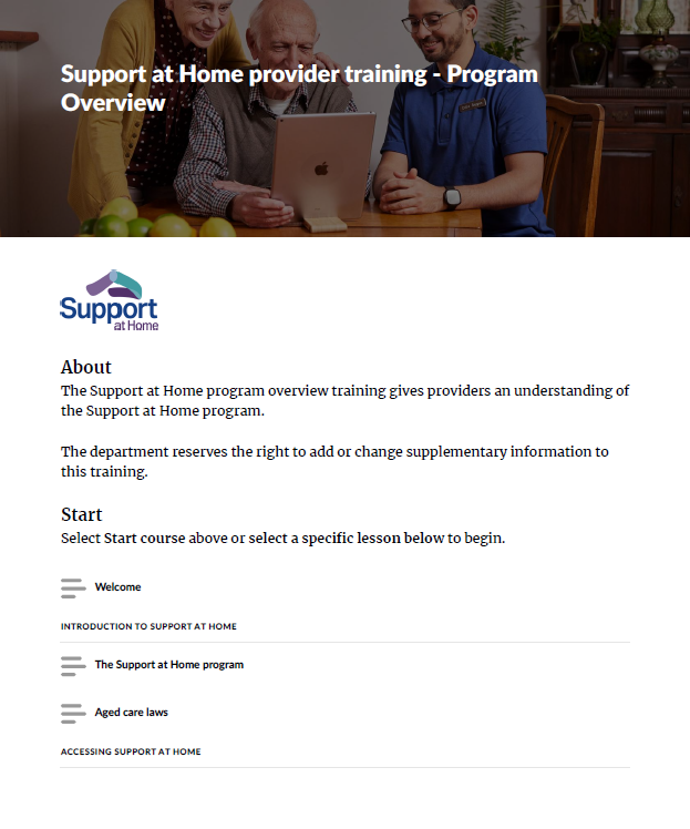 Support at Home provider training – Program Overview