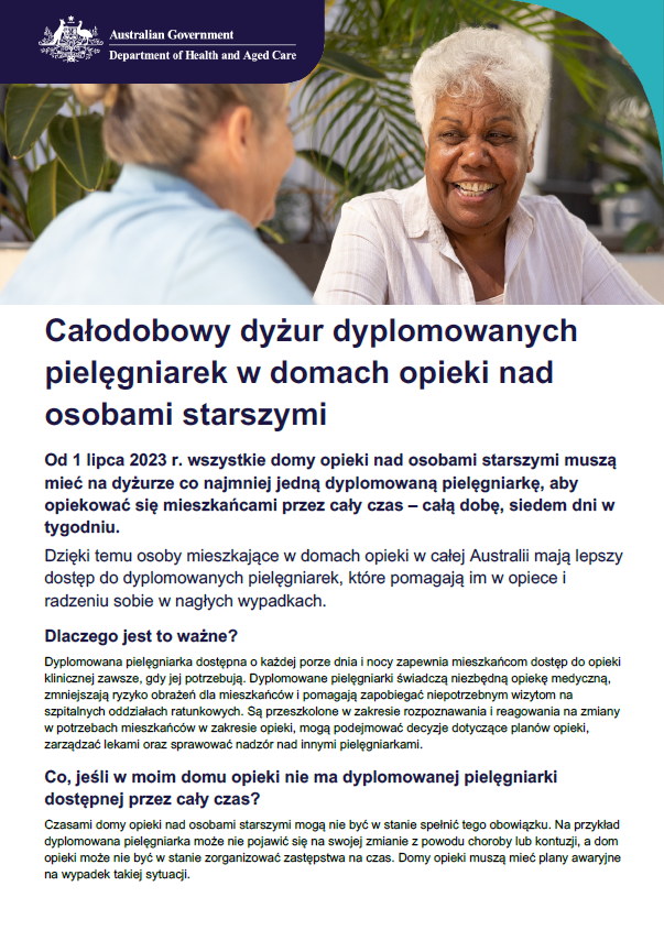 Niniejsza broszura informacyjna ma na celu pomóc seniorom, ich rodzinom i opiekunom zrozumieć zakres obowiązków dyplomowanych pielęgniarek pełniących całodobowy dyżur w domach opieki nad osobami starszymi.