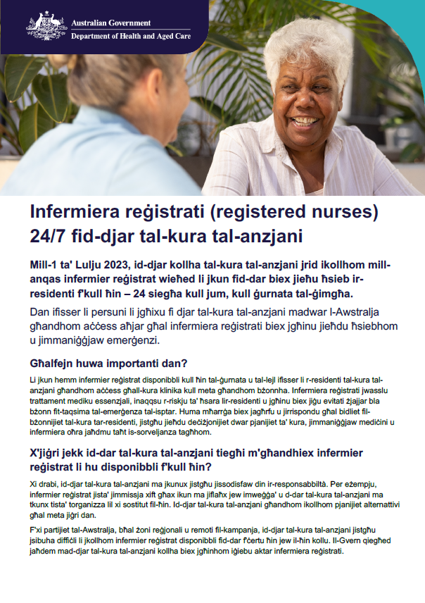 Din l-informazzjoni tgħin persuni anzjani, lill-familji tagħhom u dawk li jieħdu ħsiebhom jifhmu r-responsabilità tal-infermiera reġistrati 24/7 fid-djar tal-kura tal-anzjani.