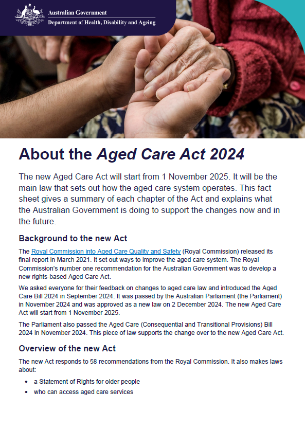 Image from the cover of About the Aged care Act 2024