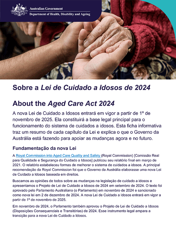 Ficha Informativa em linguagem simples sobre a Lei de Cuidado a Idosos de 2024