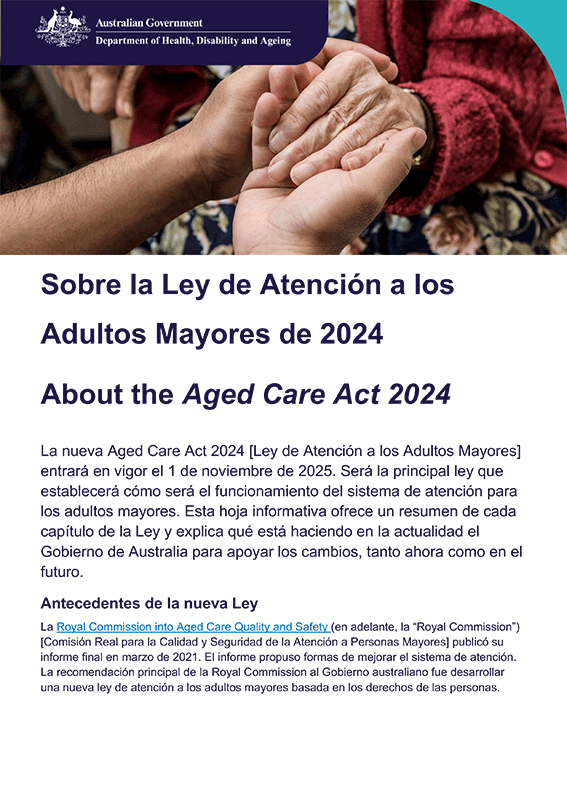 Hoja informativa en lenguaje claro sobre la Ley de Atención a los Adultos Mayores de 2024 – Español