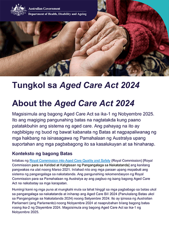 Tungkol sa Aged Care Act 2024 na papel-pangkaalaman sa simpleng wika – Filipino