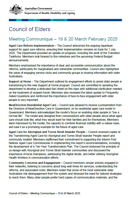 Cover page for the Council of Elders communique on 19 & 20 March February 2025