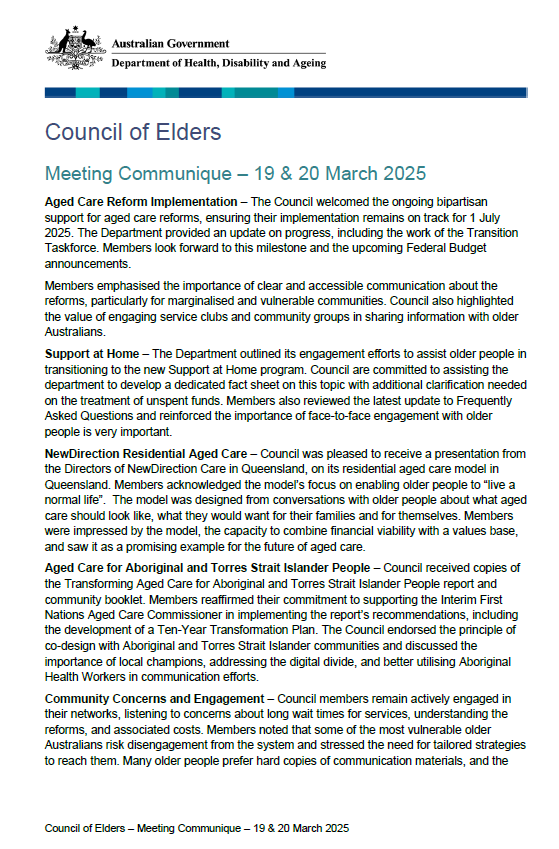Council of Elders communique 19 and 20 March