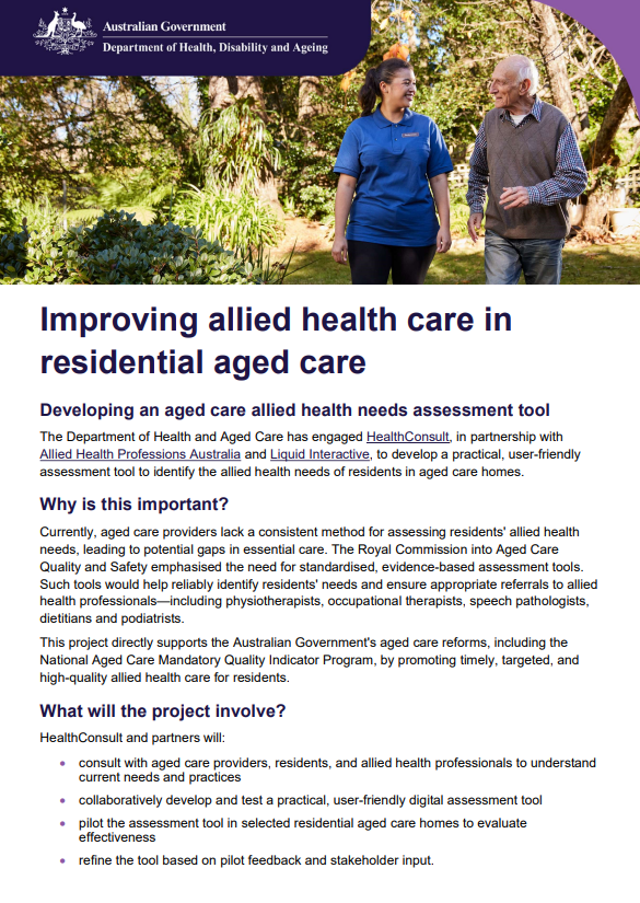 Improving allied health care in residential aged care fact sheet cover image