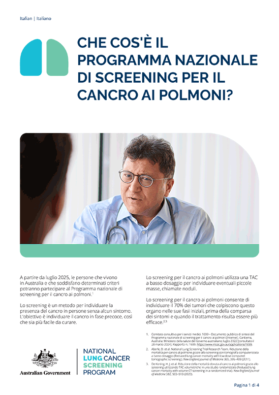 Programma nazionale di screening per il cancro ai polmoni – Che cos’è il Programma nazionale di screening per il cancro ai polmoni? – Scheda informativa