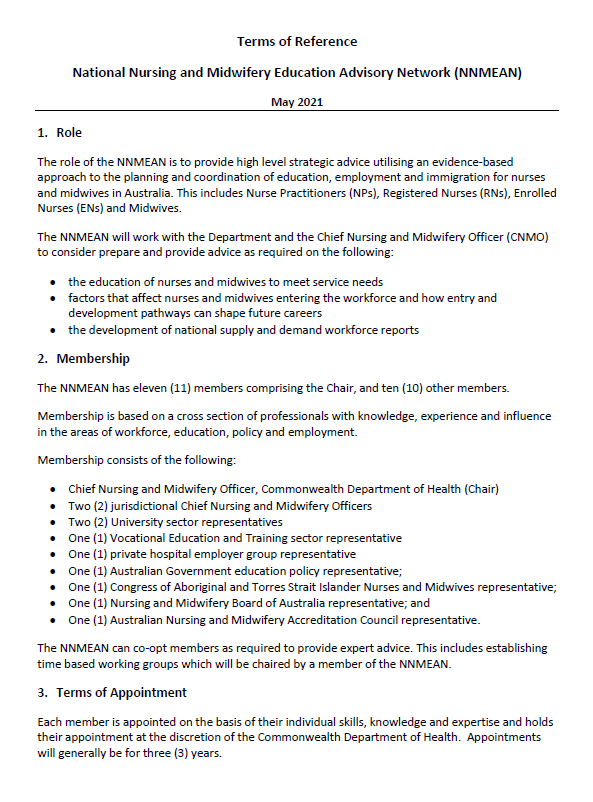 NNMEAN Terms of Reference cover page