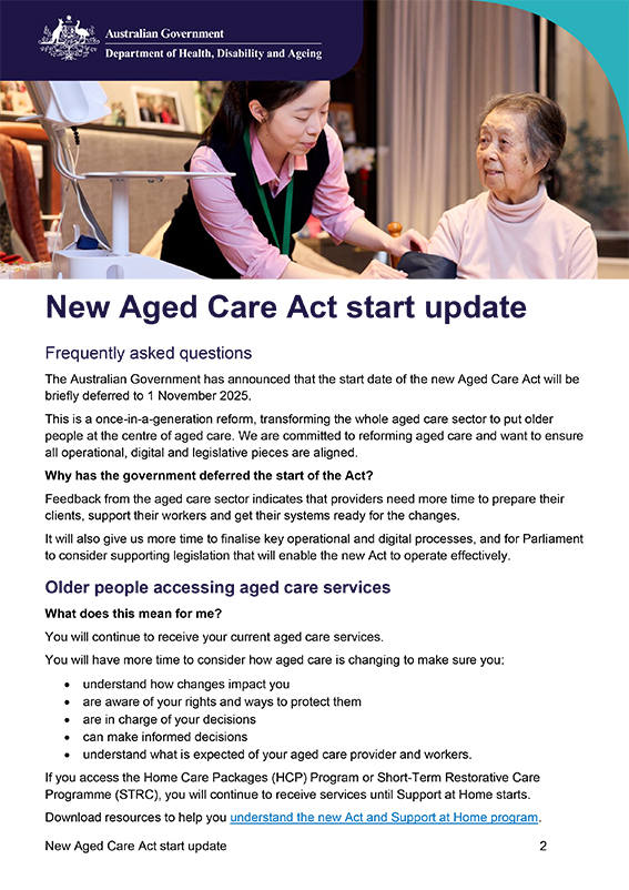 New Aged Care Act start update