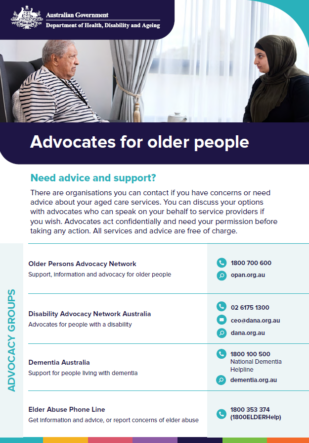 Cover page for the Older persons aged care advocacy and representative groups