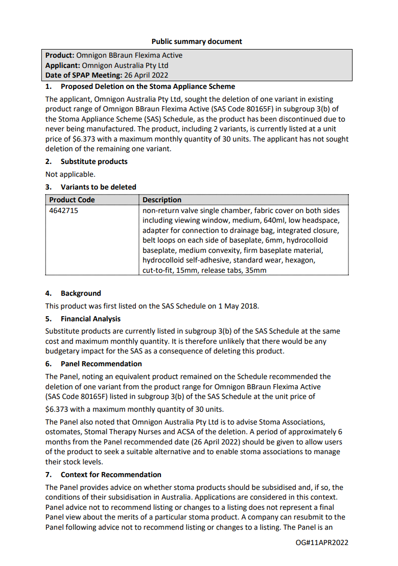 SPAP public summary documents – April 2022 – Omnigon BBraun Flexima Active