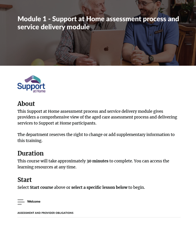 Cover page for Module 1 – Assessment process and service delivery