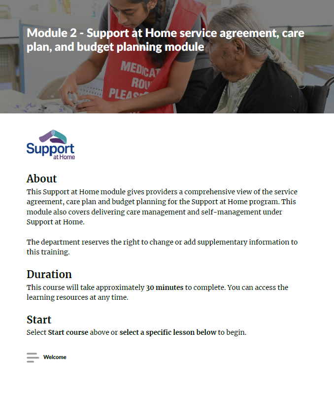 Cover page Module 2 – Service agreement, care plan and budget planning