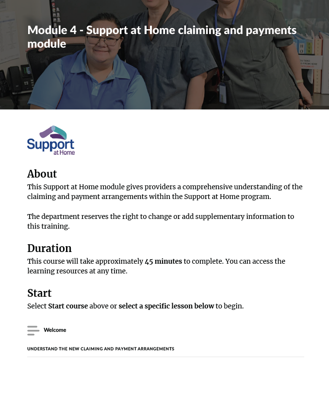 Cover page for Module 4 – Claiming and payment arrangements