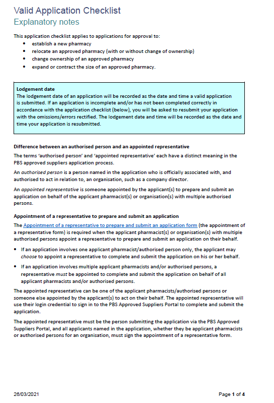 Cover image of the Valid Application Checklist (26 March 2021)