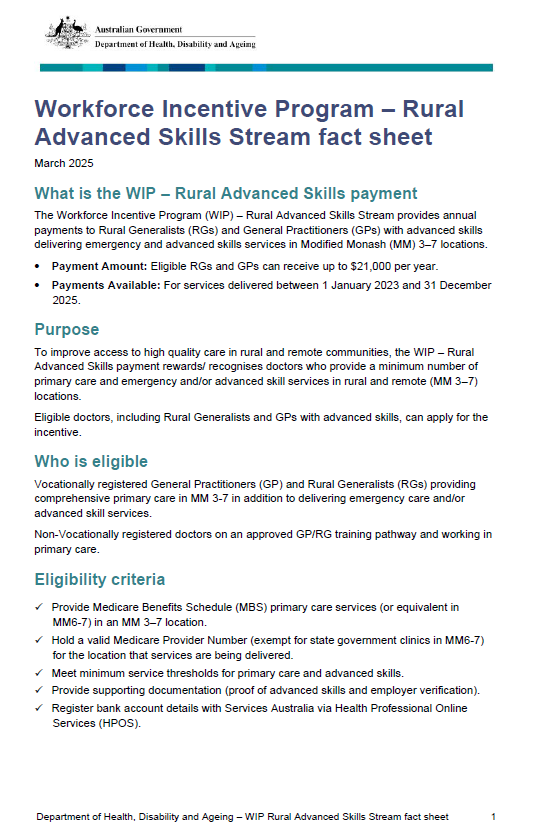 Image from the cover of the WIP Rural advanced skills stream fact sheet