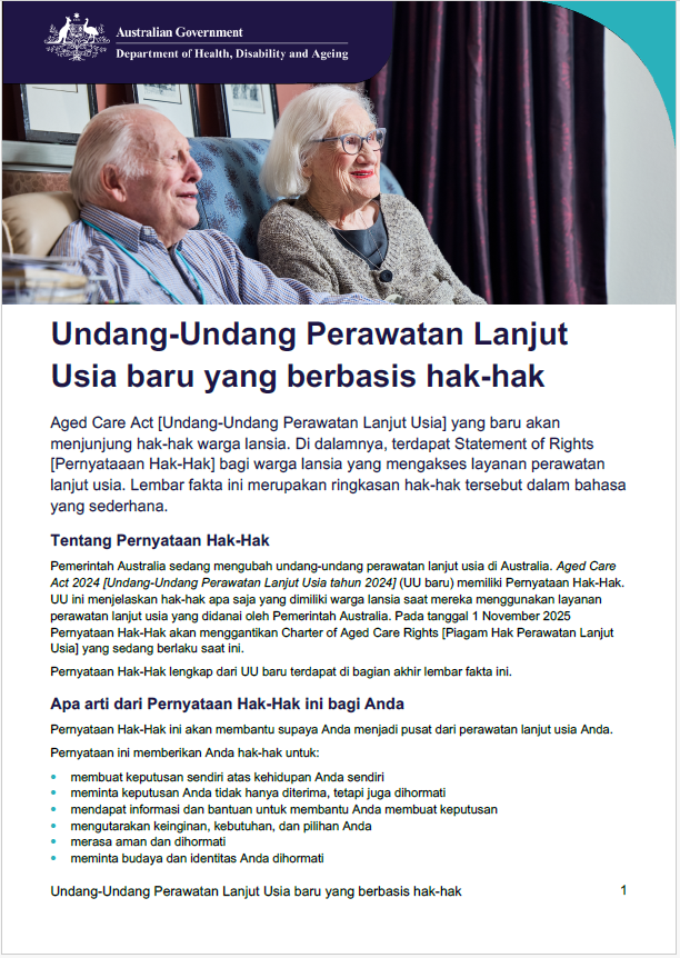 Undang-Undang Perawatan Lanjut Usia (Aged Care Act) baru untuk hak-hak warga lanjut usia