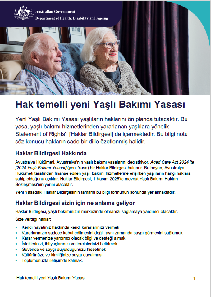 Yaşlıların hakları için yeni bir Yaşlı Bakım Yasası