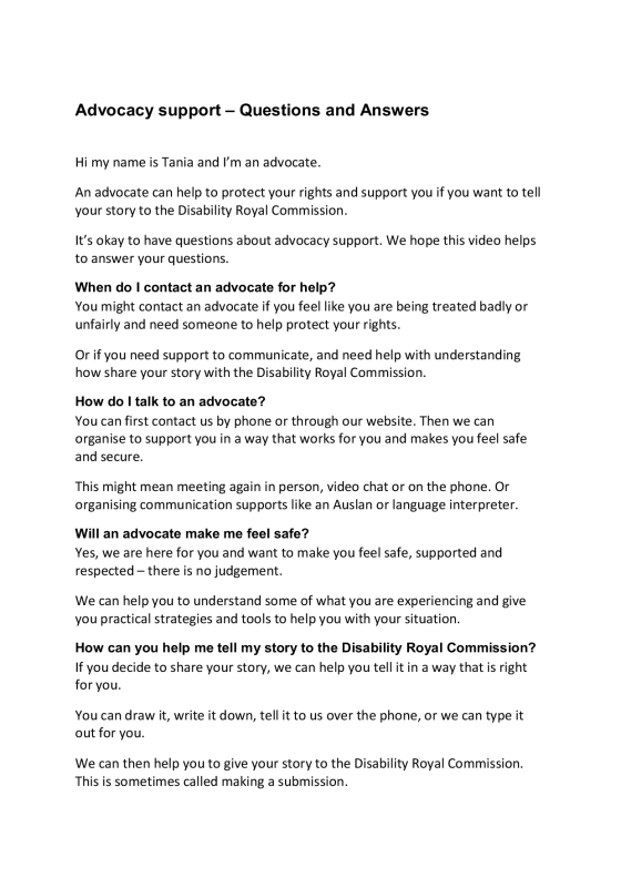 Advocacy support: Questions and Answers video – Auslan