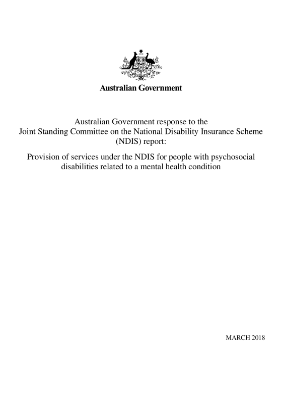 Provision of services under the NDIS for people with psychosocial disabilities related to a mental health condition cover page