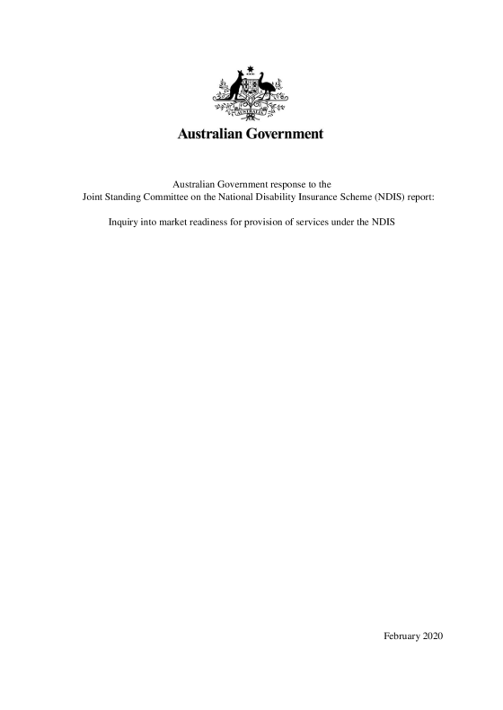 Australian Government response to the Joint Standing Committee on the National Disability Insurance Scheme report: Inquiry into market readiness for provision of services under the NDIS cover page