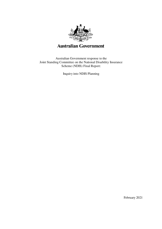 Australian Government Response to the Joint Standing Committee – Inquiry into NDIS Planning cover page