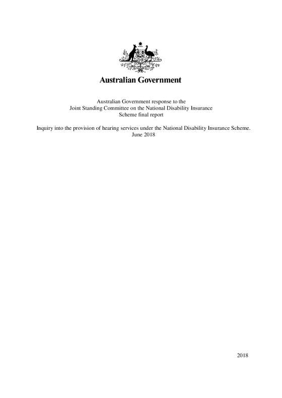 Australian Government response to the Joint Standing Committee on the National Disability Insurance Scheme final report June 2018