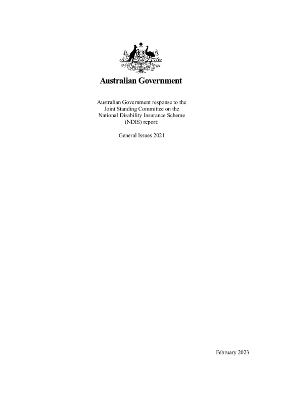 Australian Government response to the Joint Standing Committee on the National Disability Insurance Scheme (NDIS) report: General Issues 2021 cover page