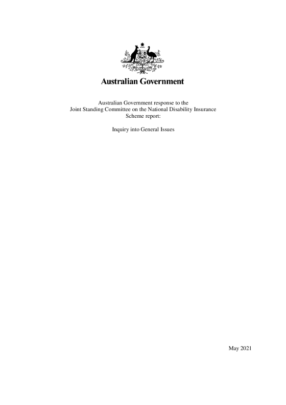 Australian Government response to the Joint Standing Committee on the National Disability Insurance Scheme report: Inquiry into General Issues cover page