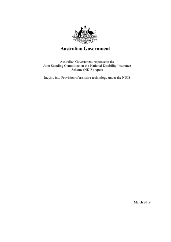 Australian Government Response to the Joint Standing Committee on the National Disability Insurance Scheme (NDIS) report: Provision of Assistive Technology under the NDIS cover page
