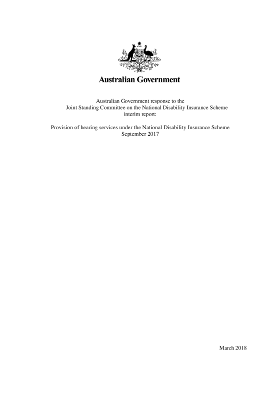 Australian Government response to the Joint Standing Committee on the National Disability Insurance Scheme interim report: Provision of hearing services under the National Disability Insurance Scheme cover page