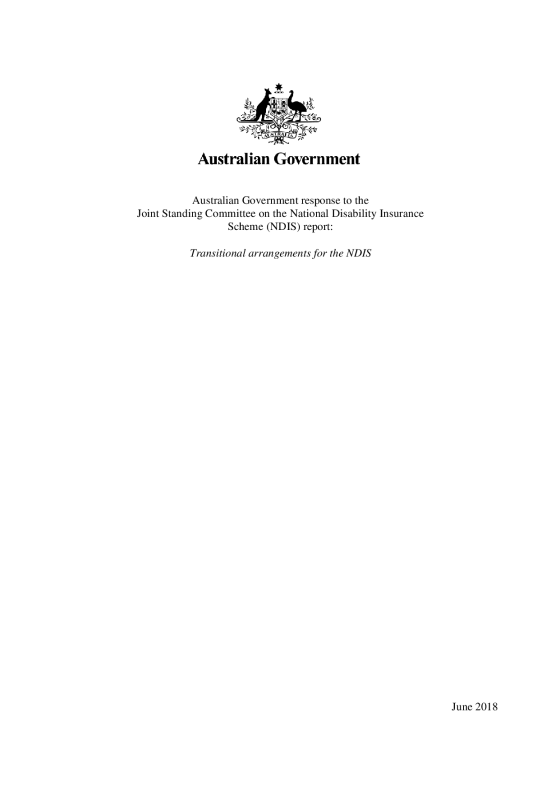 Australian Government response to the Joint Standing Committee on the National Disability Insurance Scheme inquiry: Transitional Arrangements for the NDIS cover page